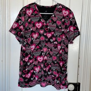 Willow Brook XL Black & Pink Heart Scrub Top